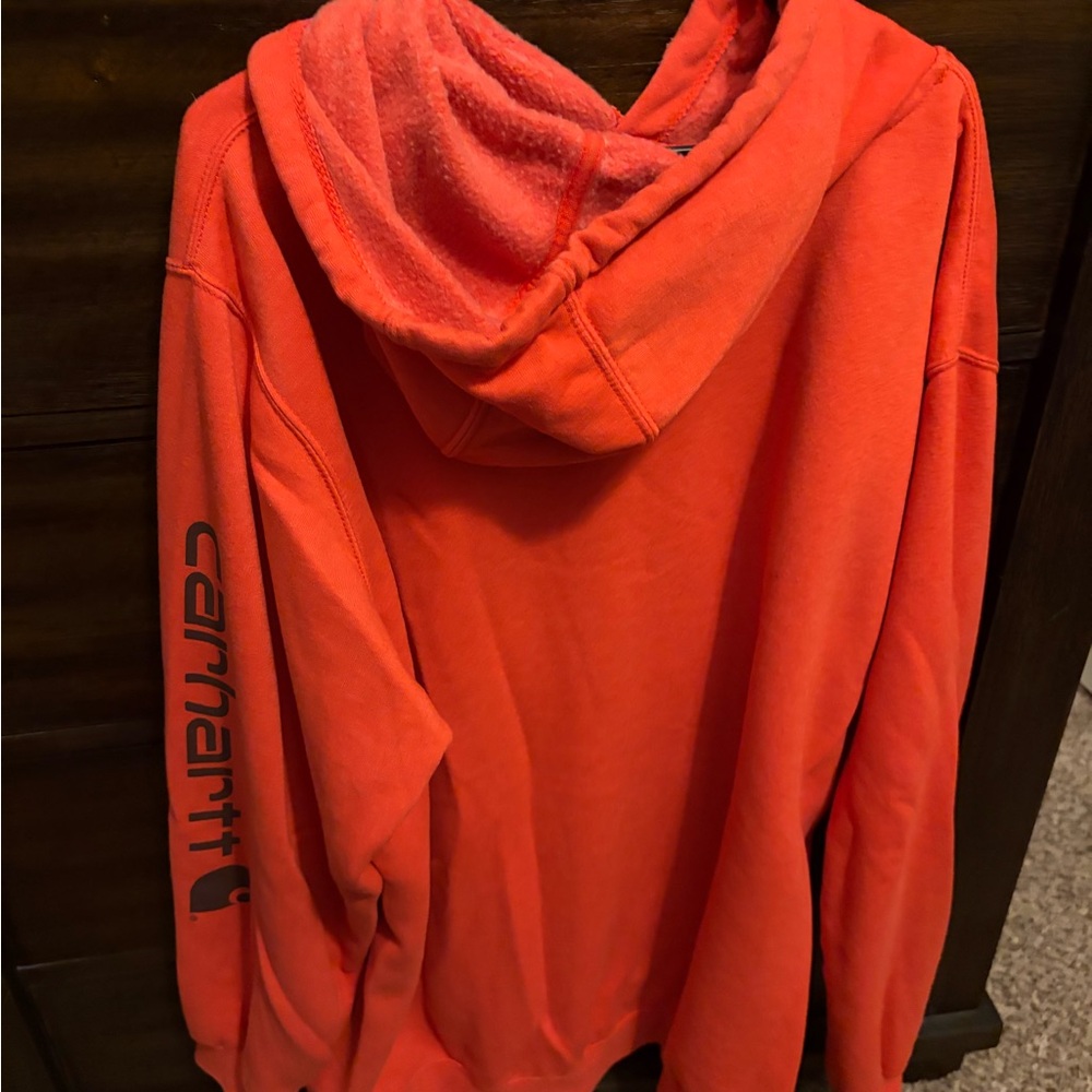 This is a Men’s Carhartt XXL tall, infrared red hoodie. - Picture 2 of 3